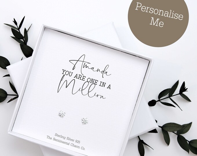 One in A Million Mother-in-law Gift - Sterling 925 Silver Stud Earrings Keepsake - Personalised Quote Jewellery for Mother in Law – for Her