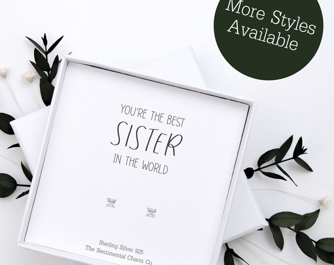 Worlds Best Sister Jewellery Gift for Her – Sterling Silver 925 Earrings Studs with Quote Card – Earring Gift for Sister Keepsake - 0102B