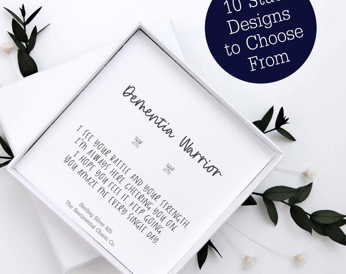 Dementia Warrior Sterling Silver Stud Earrings Awareness Here For You Thinking of You Battle Strength Studs Jewellery Gift Support TSCC0374
