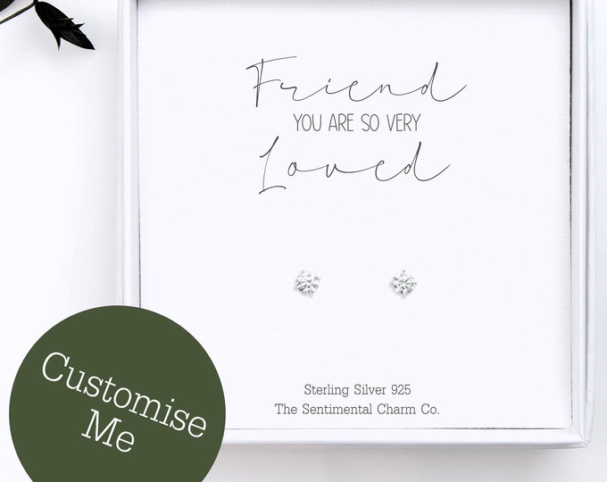 Friend You Are Loved Quote Studs - Sterling Silver Earrings – Friend Jewellery Gift for Her - Custom Message Keepsake for Friend