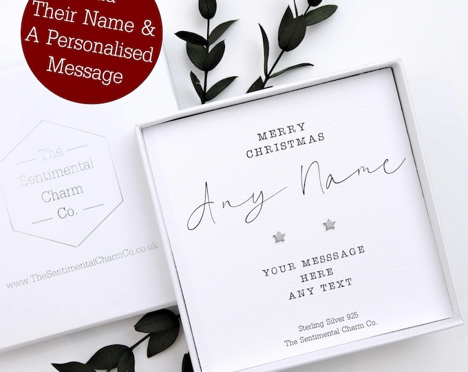 Christmas Cousin Gift – Personalised Sterling Silver 925 Stud Earrings – Merry Christmas Jewellery for Cousin – Simple Festive Earrings