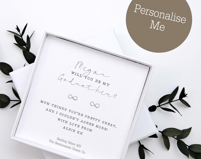 TSCC0393 Personalised Will You Be My Godmother Proposal Silver Studs Stud Earrings Gift Dainty Simple Diamonds Hearts Roses Spiritual Guide