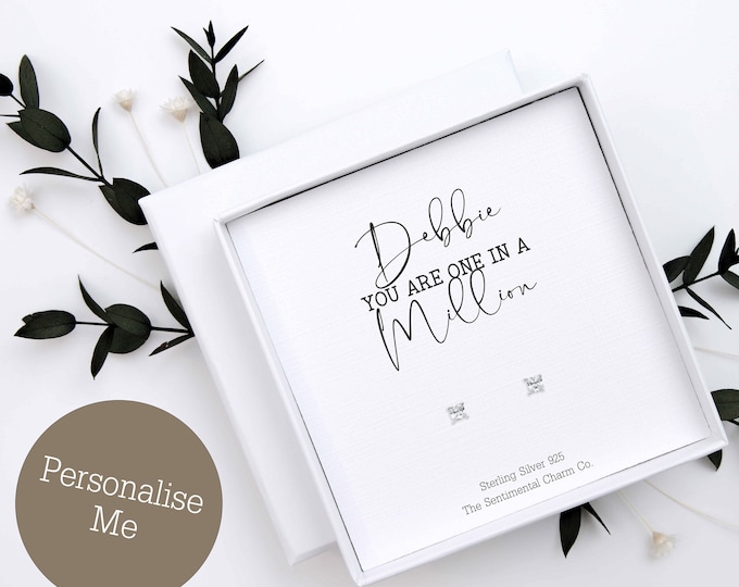 One in A Million Foster Mum Gift - Sterling 925 Silver Stud Earrings Keepsake - Personalised Quote Jewellery for Foster Mum – Thank You Gift