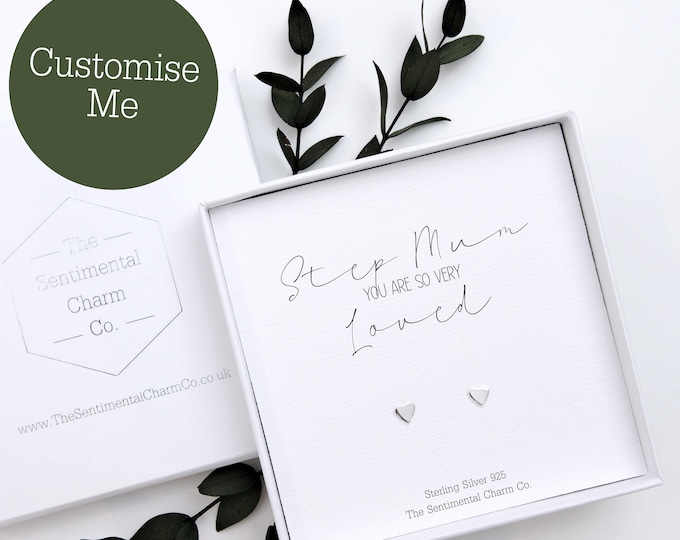 You Are Loved Step Mum Quote Studs – Sterling Silver Earrings – Step Mum Jewellery Gift – Custom Keepsake for Step Mum
