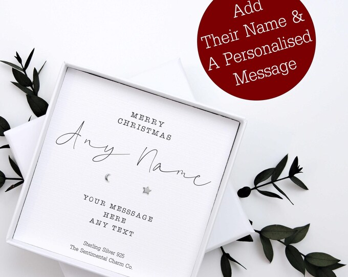 Christmas Bonus Daughter Gift – Personalised Sterling Silver 925 Stud Earrings – Merry Christmas Step/Bonus Daughter Jewellery – Festive