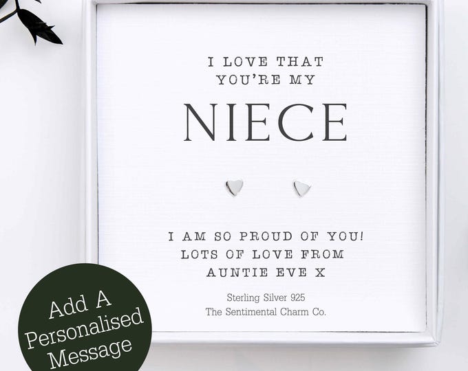 I Love That You're My Niece 925 Silver Stud Earrings Quote Jewellery Gift Keepsake Cute Infinity Dainty Hearts Moon Star Studs TSCC0261