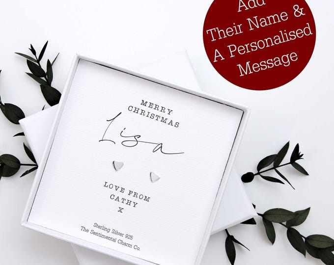 Christmas Gift for Friend – Sterling Silver 925 Stud Earrings – Personalised Best Friend Jewellery with Festive Quote – Xmas Earrings