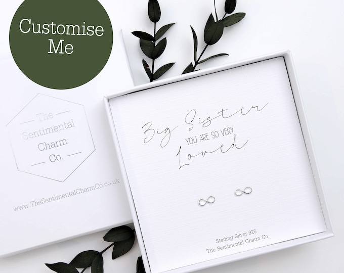 You Are Loved Big Sister Quote - Sterling Silver Earrings – Older Sister Jewellery Gift for Her - Silver Studs - Custom Big Sister Keepsake