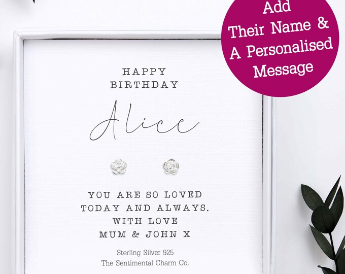 Personalised Birthday Earrings for Daughter – Sterling Silver Studs - Daughter Keepsake Gift – Daughter Jewellery with Custom Message