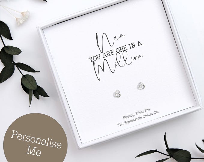One in A Million Nan Gift - Sterling 925 Silver Stud Earrings Keepsake - Personalised Quote Jewellery for Nan – Simple Studs for Her