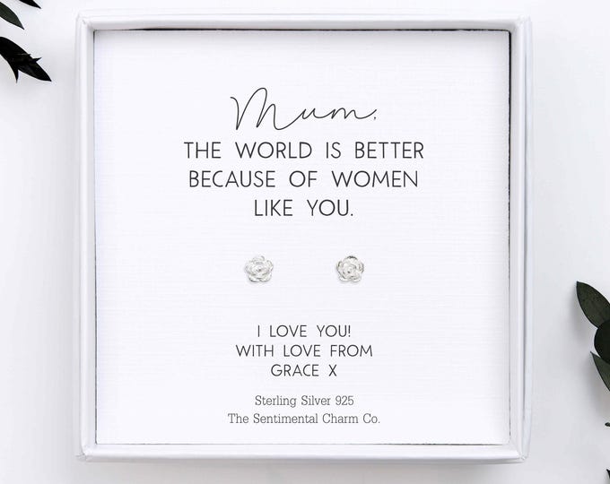 Inspirational Gift for Mums Sterling Silver 925 Stud Earrings with Empowering Quote – Women’s Day, Promotion Keepsake Step Mum Gift Foster