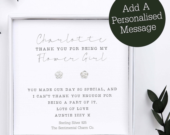 TSCC0404 Personalised Flower Girl Thank You Gift Silver Studs Earrings Gift Dainty Simple Diamonds Hearts Bride Tribe for Being My Squad