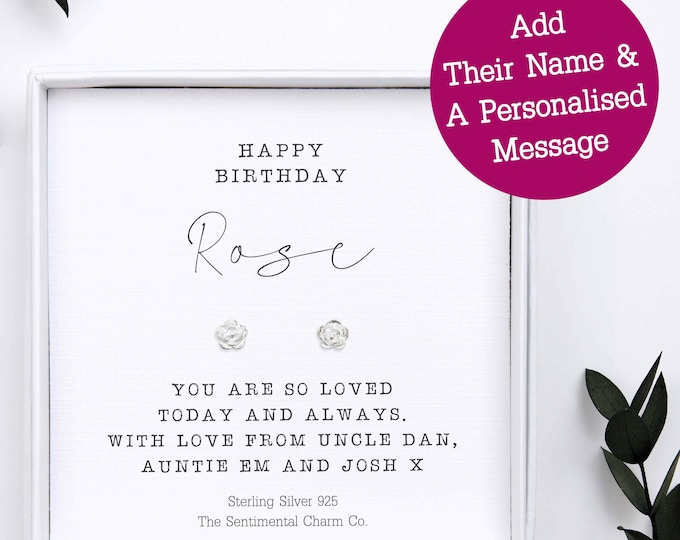 Personalised Birthday Goddaughter Earrings – 925 Sterling Silver Studs – Goddaughter Keepsake Gift for Her – Jewellery with Custom Message