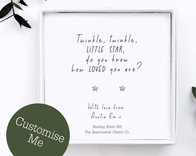 Twinkle Twinkle Little Star Sterling Silver Celestial Stud Earrings | Women Girls Gift for Birthday How Loved You Are Jewellery | TSCC0431