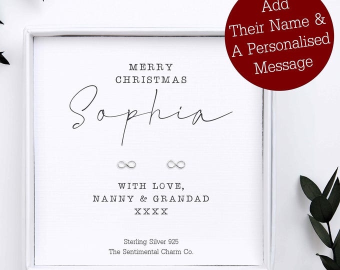 Personalised Christmas Gift for Granddaughter – Sterling Silver 925 Stud Earrings – Merry Christmas Jewellery with Quote – Xmas Present