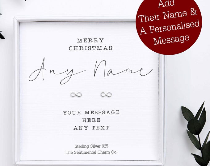 Christmas Second Mother Gift – Personalised Sterling Silver 925 Stud Earrings – Like a Mum Jewellery – Merry Christmas Festive Present