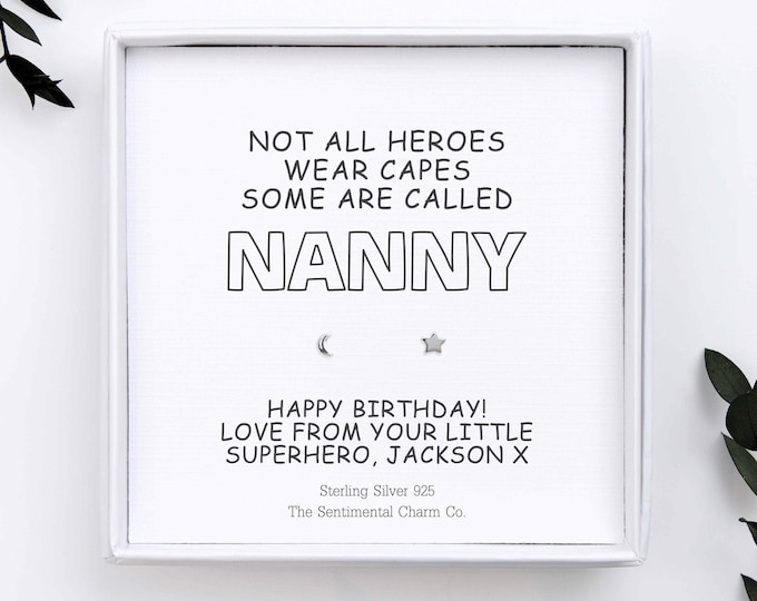 Not All Heroes Wear Capes Some Are Called Nanny | Grandma Earrings – Sterling Silver 925 Stud Set | Nan Gift from Superhero Grandchild