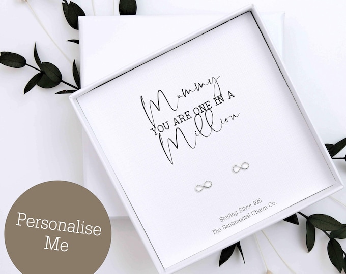 One in A Million Mummy Gift - Sterling 925 Silver Stud Earrings Keepsake - Personalised Quote Jewellery for Mummy – Simple Studs for Her