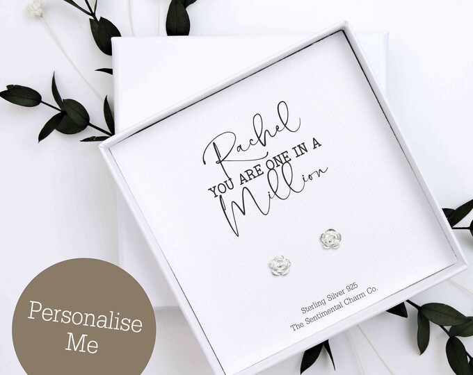 One in A Million Step Mum Gift - Sterling 925 Silver Stud Earrings Keepsake - Personalised Quote Jewellery for Step Mum – Studs for Her