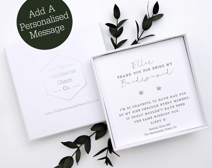 TSCC0402 Personalised Bridesmaid Thank You Gift Silver Studs Stud Earrings Gift Dainty Simple Diamonds Hearts Bride Tribe for Being My Squad