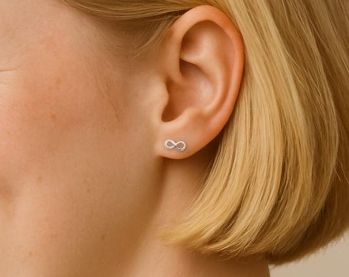 Infinity Silver Stud Earrings - Genuine 925 Sterling Silver Eight Shaped Studs - Plain Minimalist Dainty Design for Everyday Wear 0386