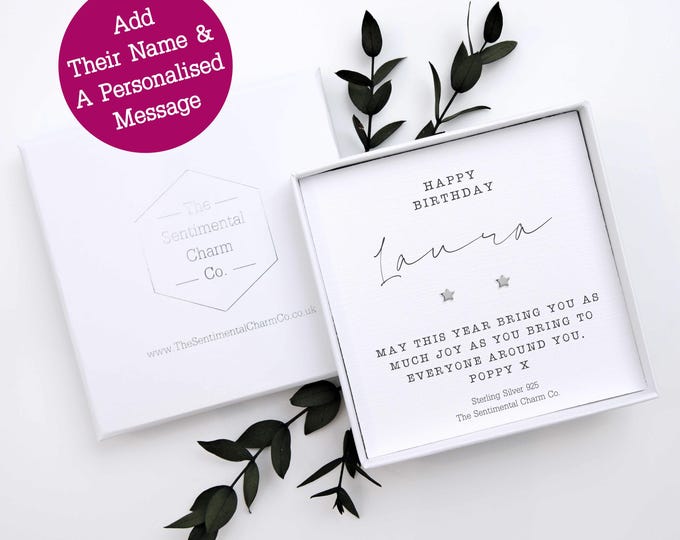 Personalised Birthday Earrings for Second Mum – Sterling Silver Studs – Keepsake Gift for Her – Second Mum Jewellery with Custom Message