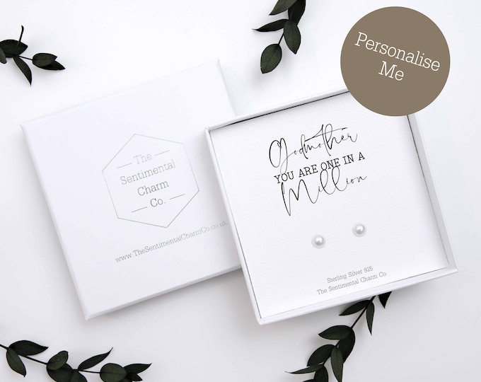 TSCC0149A Godmother Personalised One In A Million Silver Stud Earrings Any Name Birthday Present Gift Cute Simple Hearts Stars Knots
