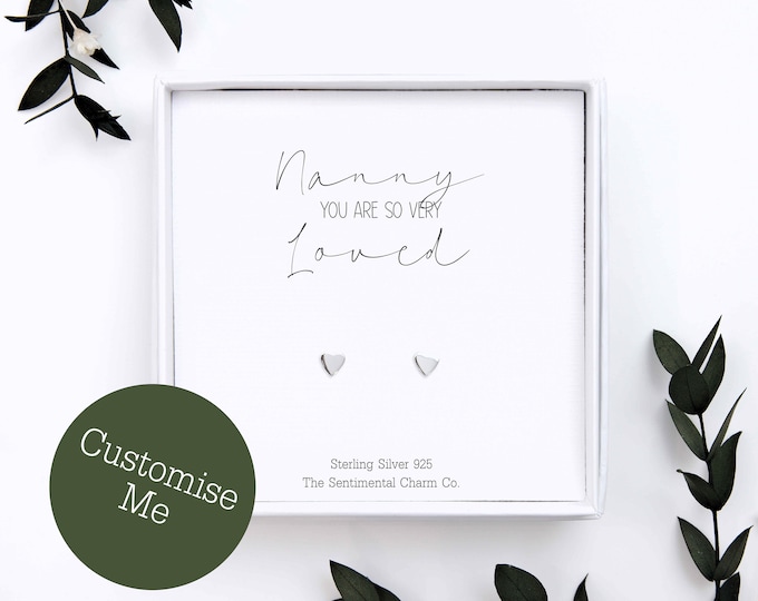 TSCC0189A Custom Nanny Earrings Genuine Sterling Silver 925 Studs You Are So Very Loved Gift Diamond Pearl Star Heart Keepsake Jewellery