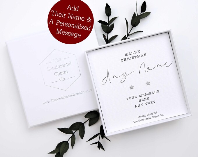 TSCC0214 Personalised Merry Christmas Gift for Cousin Earrings Sterling Silver 925 Studs Christmas Cousin Quote Jewellery Jewelry Simple