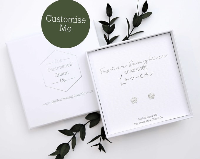 TSCC0194 Foster Daughter Genuine Sterling Silver 925 Studs You Are So Very Loved Gift Diamond Pearl Star Heart Keepsake Jewellery