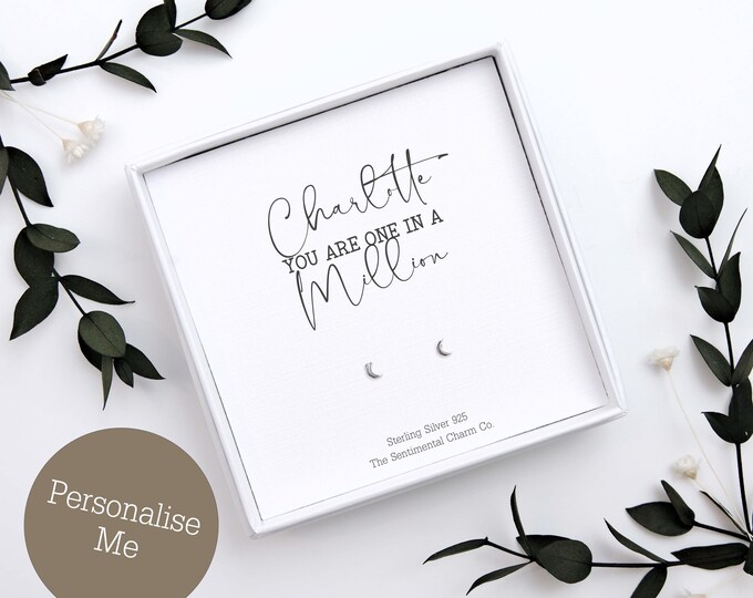 TSCC0167 Second Mum Personalised One In A Million Silver Stud Earrings Any Name Birthday Present Christmas Gift Cute Simple Pearl Rose Heart