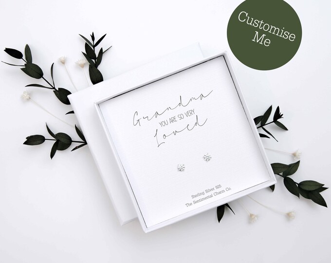 TSCC0185 Grandma Genuine Sterling Silver 925 Studs You Are So Very Loved Gift Diamond Pearl Star Heart Keepsake Jewellery