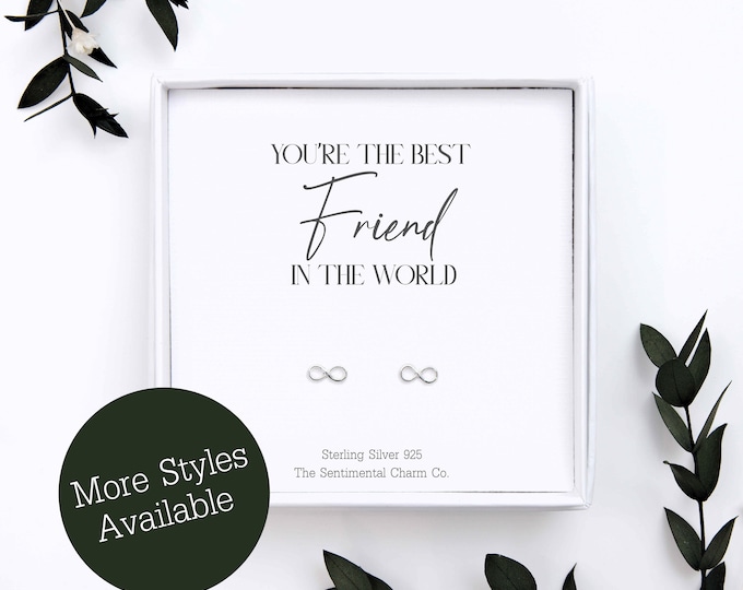 TSCC0109A Best Friend The World Sterling Silver Stud Earrings Birthday Present Gift Everyday Plain Pearls Infinity Stars Moons