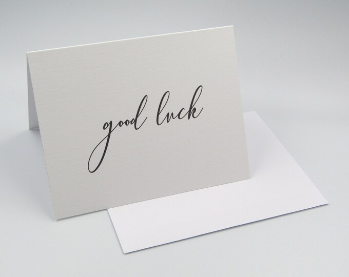 GC0002 Good Luck Greetings Card Simple Plain Black & White Monochrome Modern Calligraphy