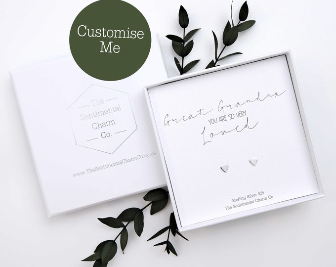 TSCC0186 Custom Great Grandma Earrings Genuine Sterling Silver 925 Studs You Are So Very Loved Gift Diamond Pearl Heart Keepsake Jewellery