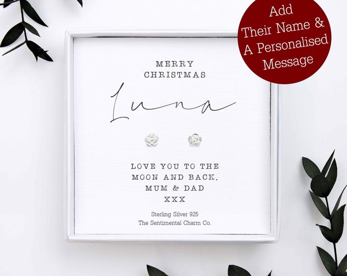 TSCC0211 Personalised Merry Christmas Gift for Daughter Earrings Sterling Silver 925 Studs Christmas In Law Step Quote Jewellery Xmas Presen
