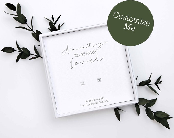 TSCC0198 Aunty Genuine Sterling Silver 925 Studs You Are So Very Loved Gift Diamond Pearl Star Heart Keepsake Jewellery