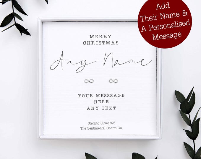 TSCC0218 Personalised Merry Christmas Jewellery Gift for Her Sterling Silver 925 Stud Earrings Christmas  Present Any Name Personal Message