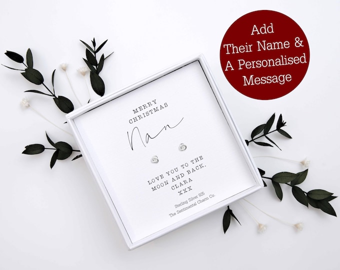 TSCC0210 Personalised Merry Christmas Gift for Nan Earrings Sterling Silver 925 Studs Christmas Nanny Quote Jewellery Xmas Present