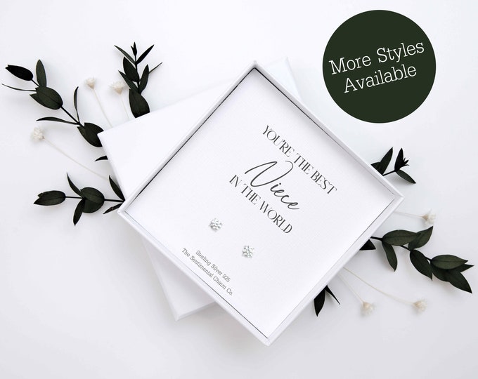 TSCC0131A Best Niece The World Sterling Silver Stud Earrings Birthday Present Gift Everyday Plain Pearls Infinity Stars Moons