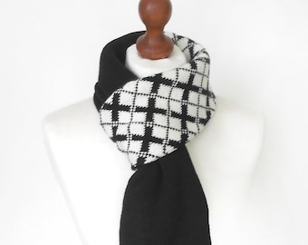 Men's Knit Scarf, Wool Unisex Scarf, Long Scarf, Black and White Scarf, Mens Clasic Scarf, Warm Winter Scarf, Gift for Men, Christmas Gift