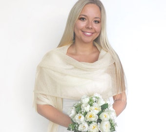 Shoulder scarf ivory mohair and silk, wedding wrap, bridal shawl, bridal cover up, knitted capelet, cape, bridesmaid shawl ivory