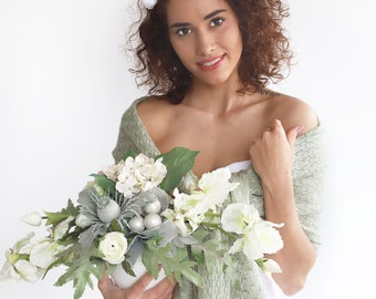 Involucro da sposa salvia, scialle da damigella d'onore celadon, copertura da sposa, bolero da sposa, scialle a maglia, capelet verde pallido, mantello da sposa, taglie forti