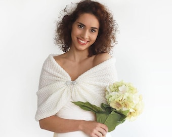 Stola da sposa in avorio, scialle da sposa, copertura, bolero da sposa, scialle a spalla d'avorio, capelet a maglia, mantello da sposa, scialle da damigella d'onore, taglie forti