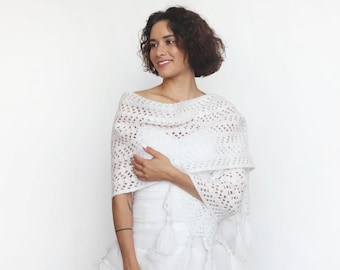 White or Ivory Bridal Shawl Wedding Crochet Wrap Bridal Cover Up Shoulder Scarf Wedding Bolero Crochet Capelet Bridal Cape Bridesmaid Shawl