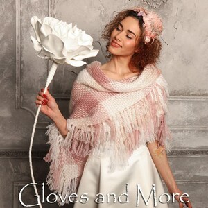 Handmade Soft Wedding Shawl: Ivory, Creme & Dusty Rose Bridal Wrap