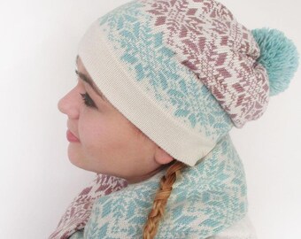 Capot et bonnet tricotés, ENSEMBLE d’hiver en laine tricotée, écharpe et bonnet à cercle chaud, chapeau d’hiver et écharpe tube, bonnet chunky et écharpe infini
