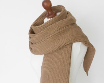 Beige Strick Schal, Wolle: Extra Lang 3 m gestrickter Schal Winter Style