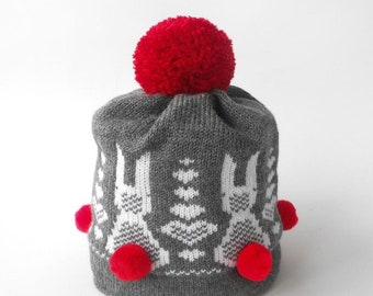 Gorro para niña Gorro de otoño invierno Gorro de punto cálido Gorro con calavera Gorro con conejitos con conejos Gorro holgado Gorro para niña Gorro gris y rojo