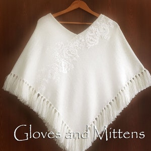Ivory Bridal Poncho Wedding Poncho Wool Poncho Knitted Poncho Shawl Wrap Cover Up Shrug Capelet Cape Bolero Stole Ivory Wedding
